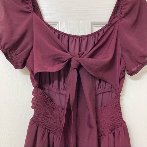 Exlura Purple Chiffon Puff Sleeve Smocked Tie Back Mini Dress Medium Spring - Picture 7 of 11